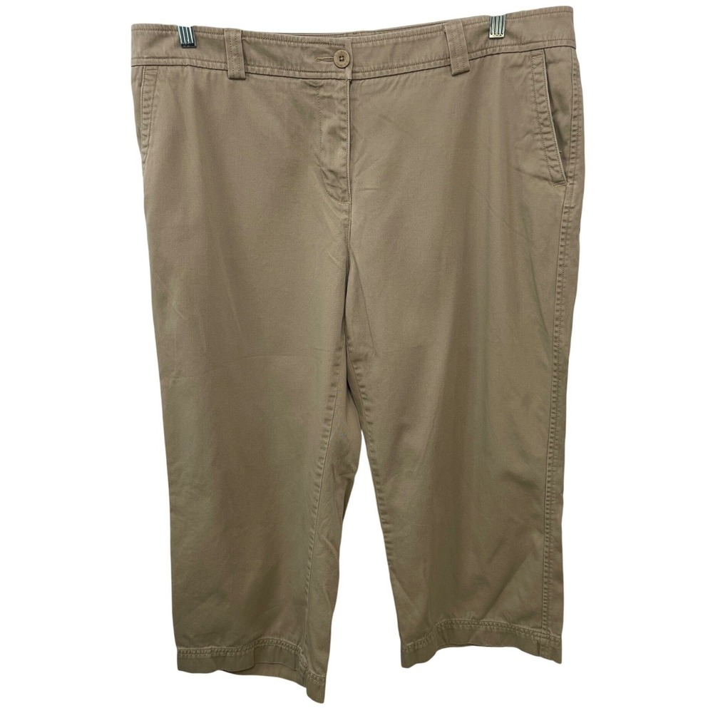 LL Bean Womens Khaki Tan Cotton Cropped Chino Pants 18 Butter Mom Gorpcore Camp